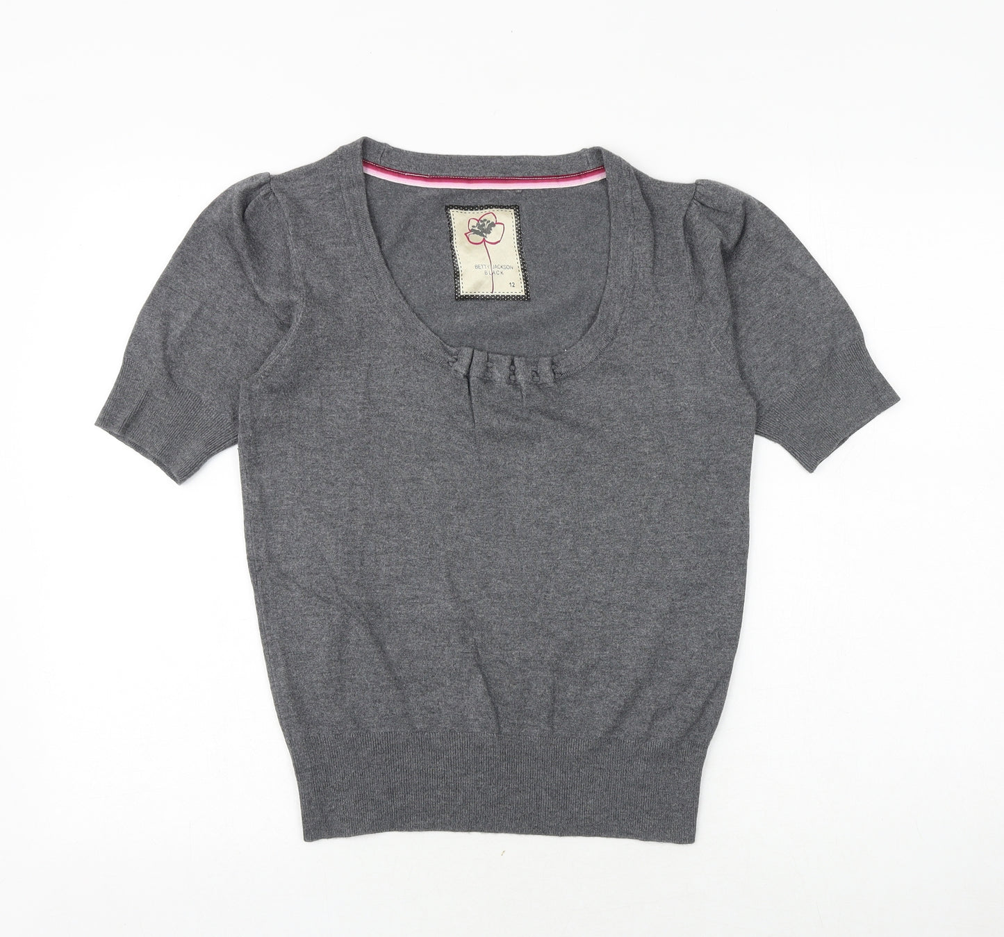 Betty Jackson Womens Grey Scoop Neck Viscose Pullover Jumper Size 12