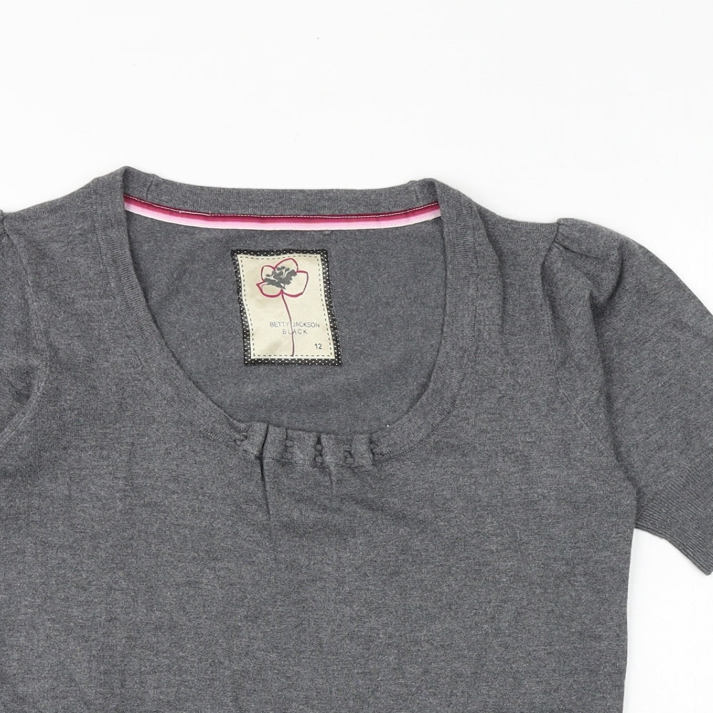 Betty Jackson Womens Grey Scoop Neck Viscose Pullover Jumper Size 12