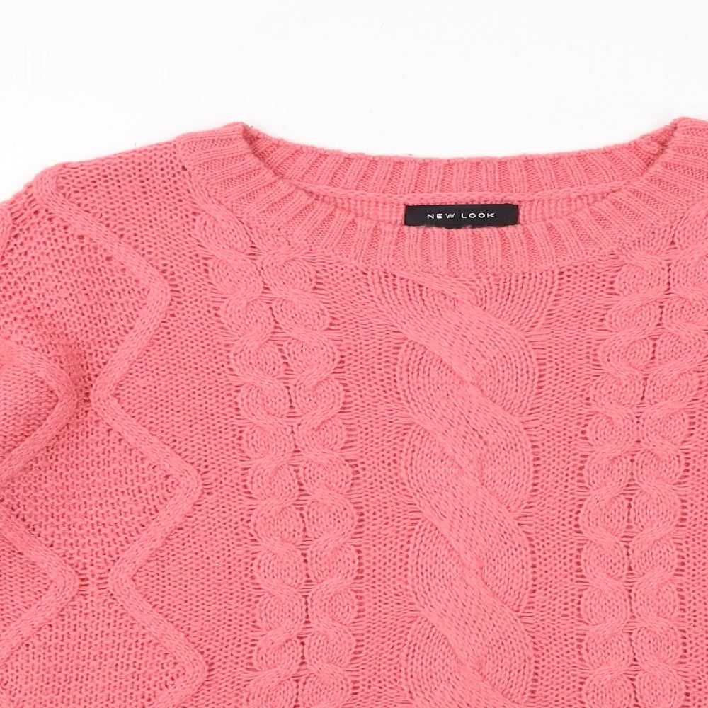 New Look Womens Pink Round Neck Acrylic Pullover Jumper Size S