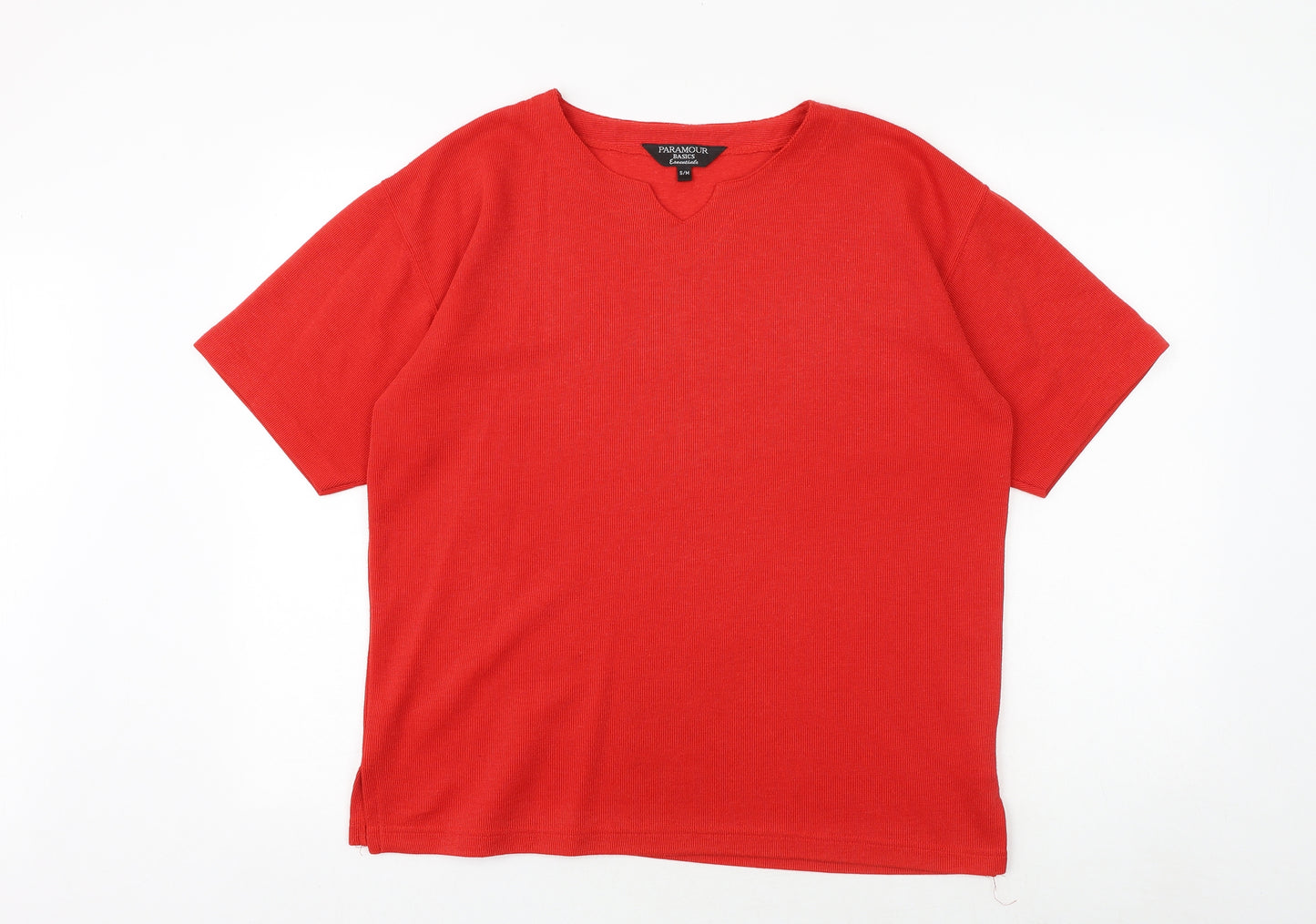 Paramour Womens Red Cotton Basic T-Shirt Size S V-Neck - Size S-M