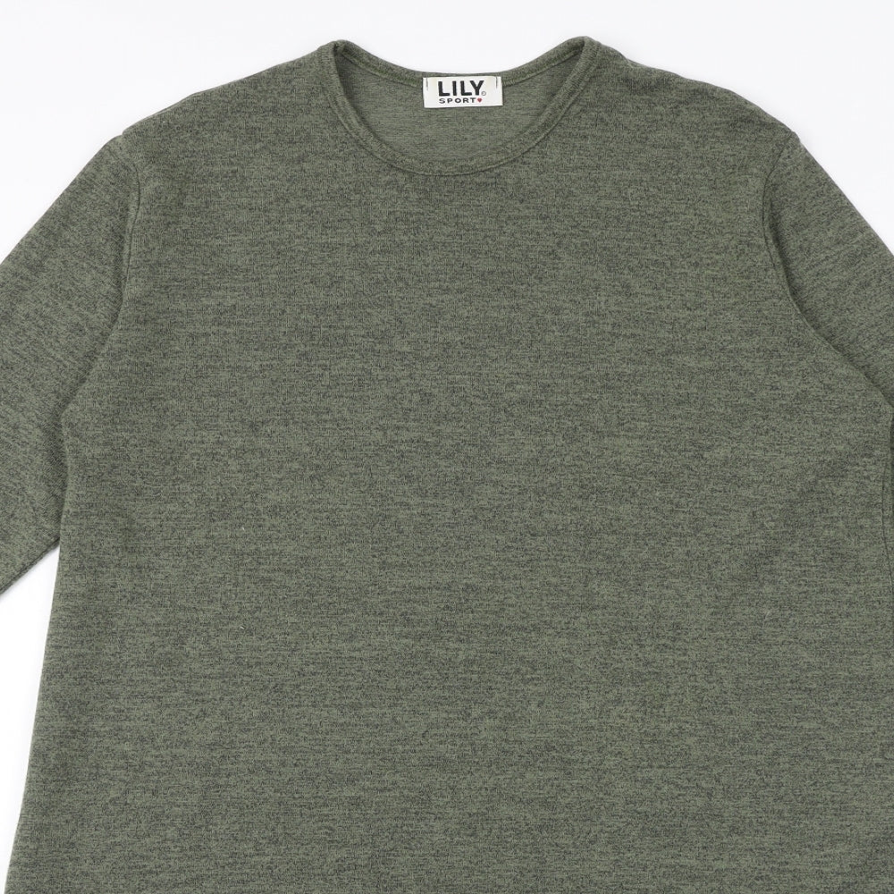Lily Sport Womens Green Polyester Basic Blouse Size L Round Neck