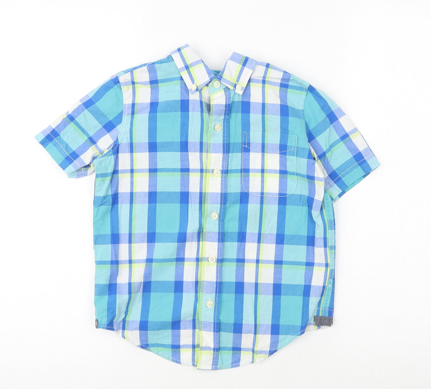 Gap Boys Blue Plaid 100% Cotton Basic Button-Up Size 6-7 Years Collared Button