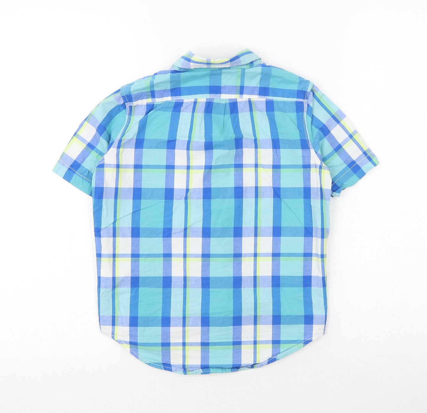 Gap Boys Blue Plaid 100% Cotton Basic Button-Up Size 6-7 Years Collared Button