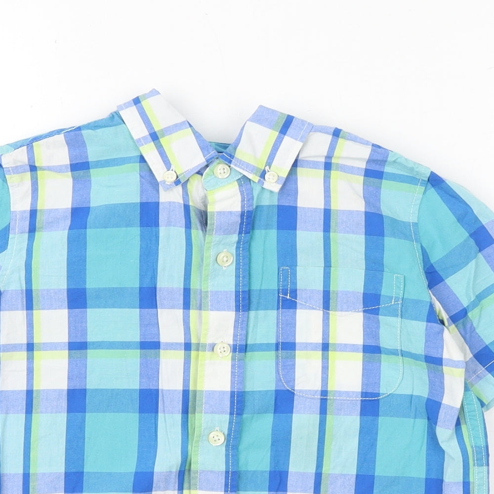 Gap Boys Blue Plaid 100% Cotton Basic Button-Up Size 6-7 Years Collared Button