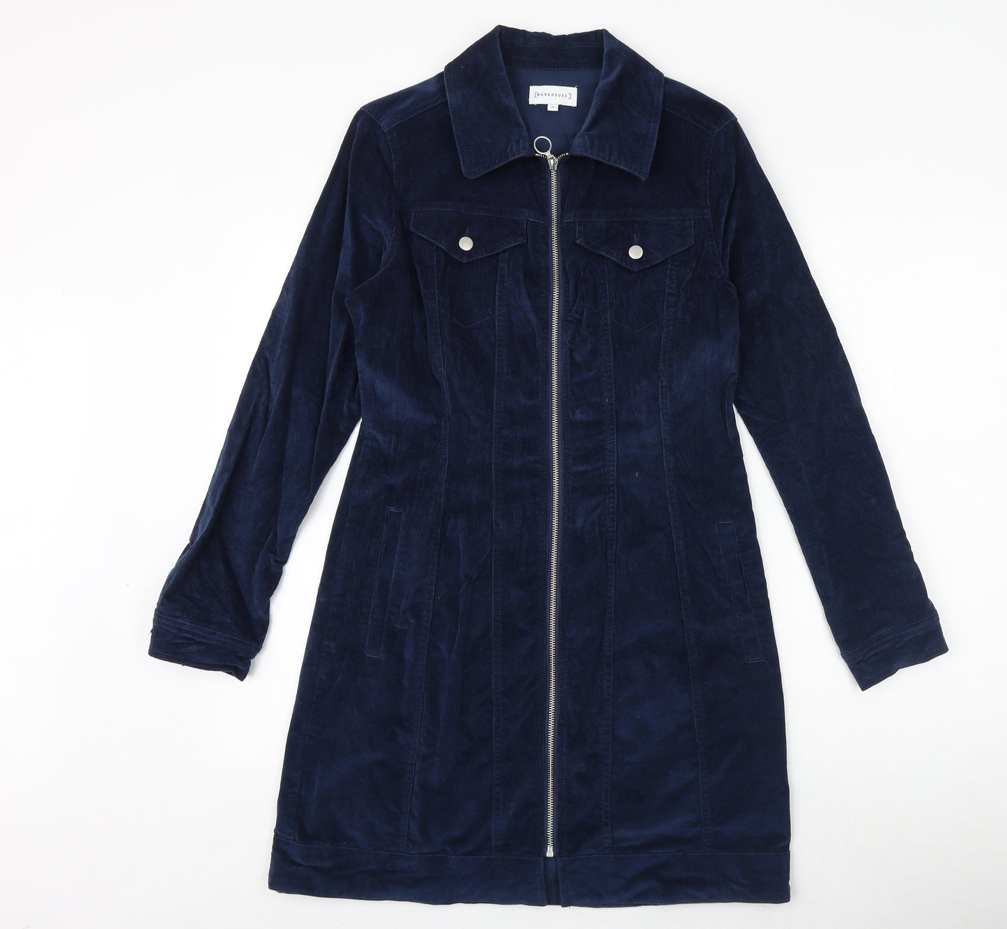 Warehouse Womens Blue Chlorofibre Jacket Dress Size 12 Collared Zip