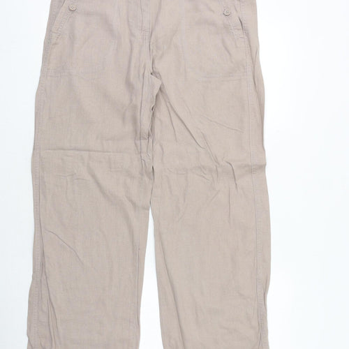 Marks and Spencer Womens Beige Flax Trousers Size 10 Regular Zip