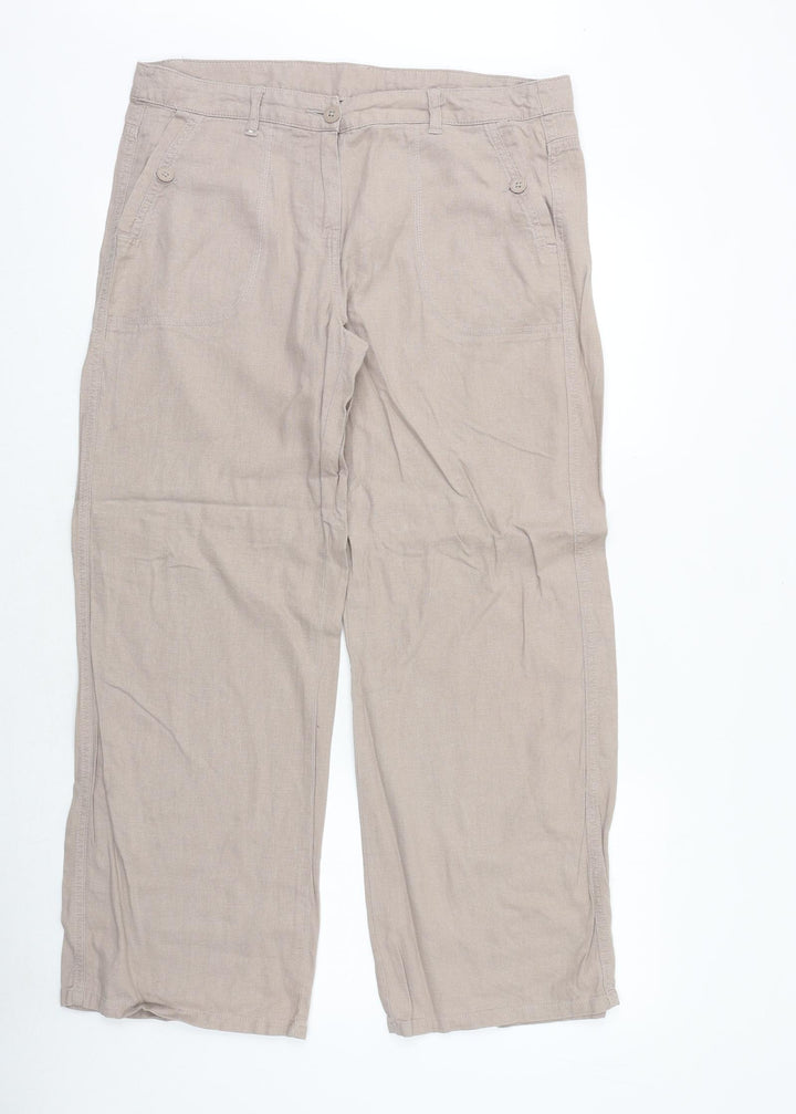 Marks and Spencer Womens Beige Flax Trousers Size 10 Regular Zip