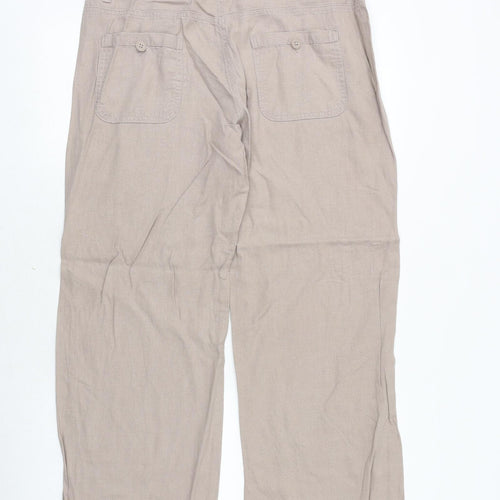 Marks and Spencer Womens Beige Flax Trousers Size 10 Regular Zip