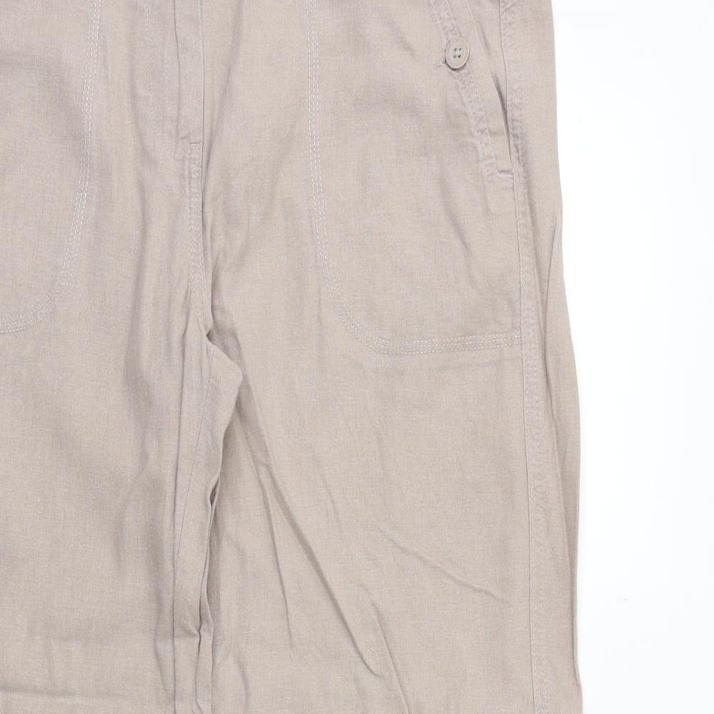 Marks and Spencer Womens Beige Flax Trousers Size 10 Regular Zip