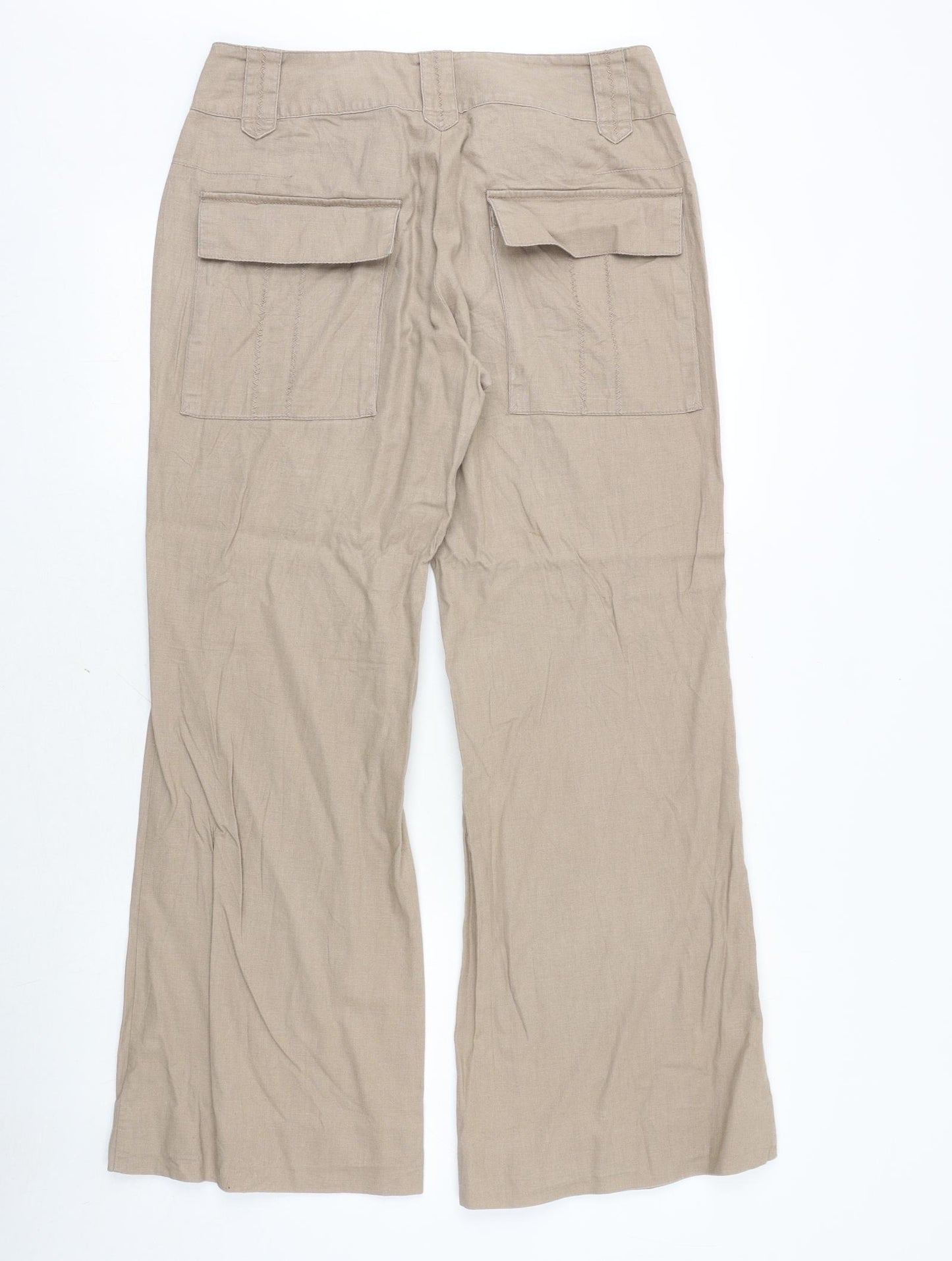H&M Womens Beige Linen Trousers Size 14 Regular Zip