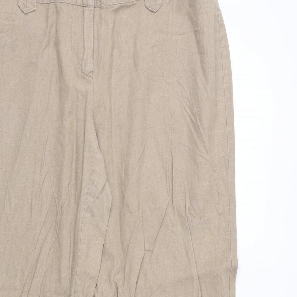 H&M Womens Beige Linen Trousers Size 14 Regular Zip