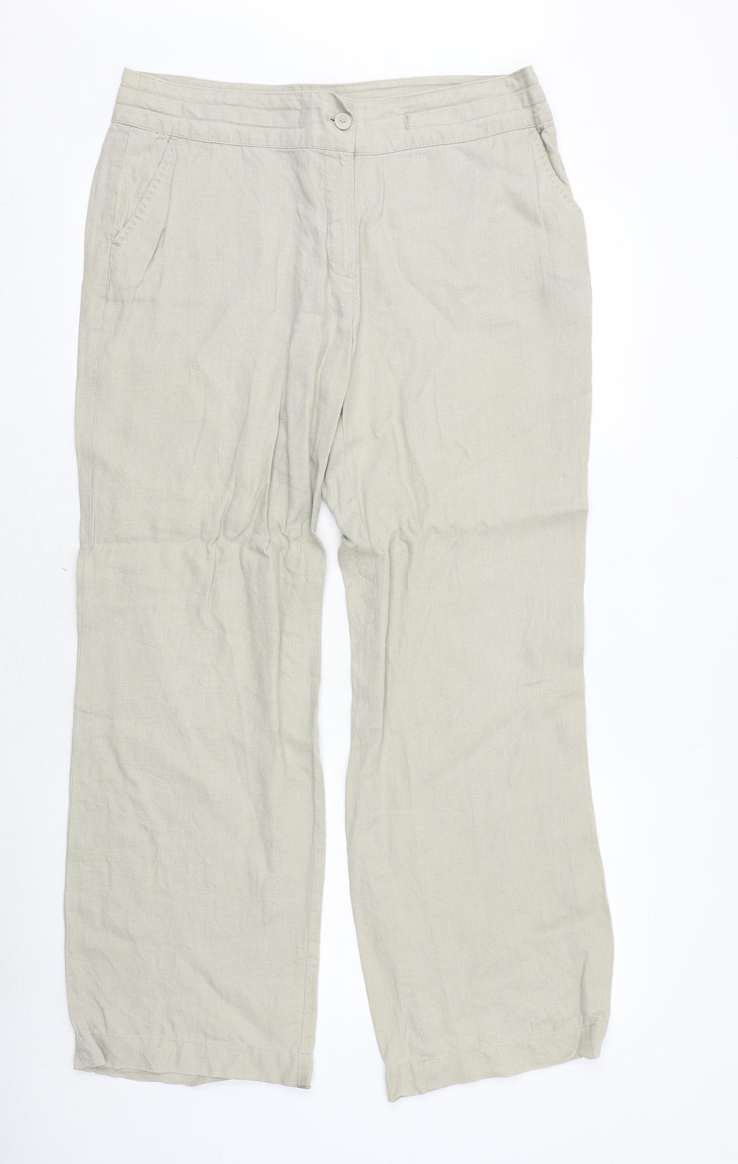 TU Womens Beige Linen Trousers Size 12 Regular Zip