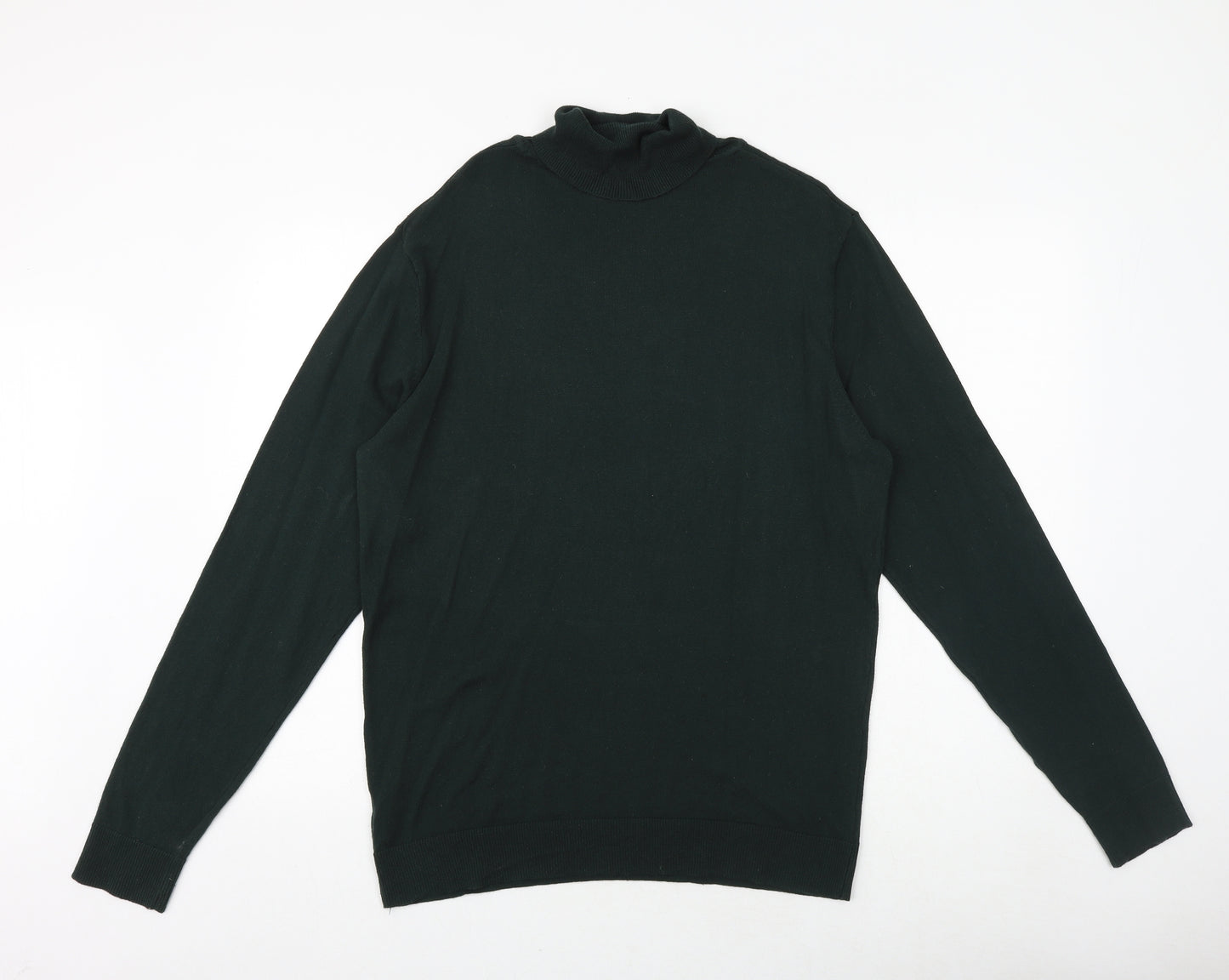 Primark Mens Green Roll Neck Cotton Pullover Jumper Size L Long Sleeve