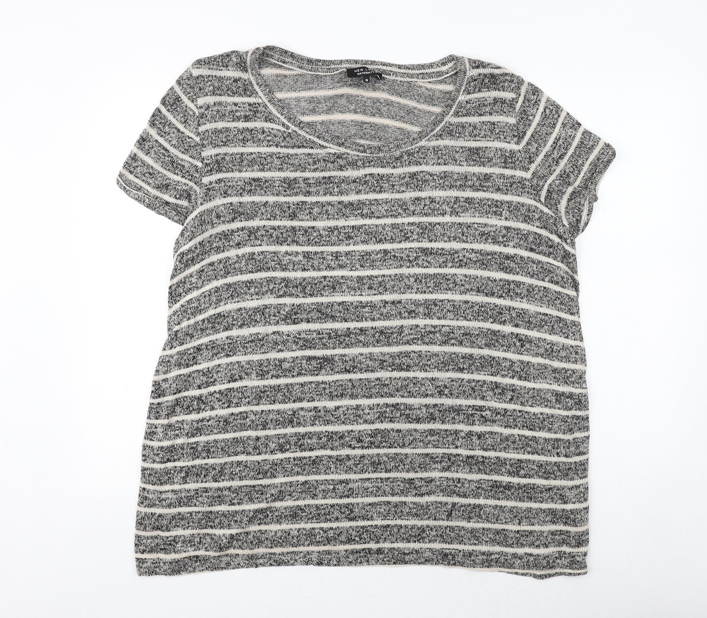 New Look Maternity Womens Black Striped Viscose Basic T-Shirt Size 18 Round Neck