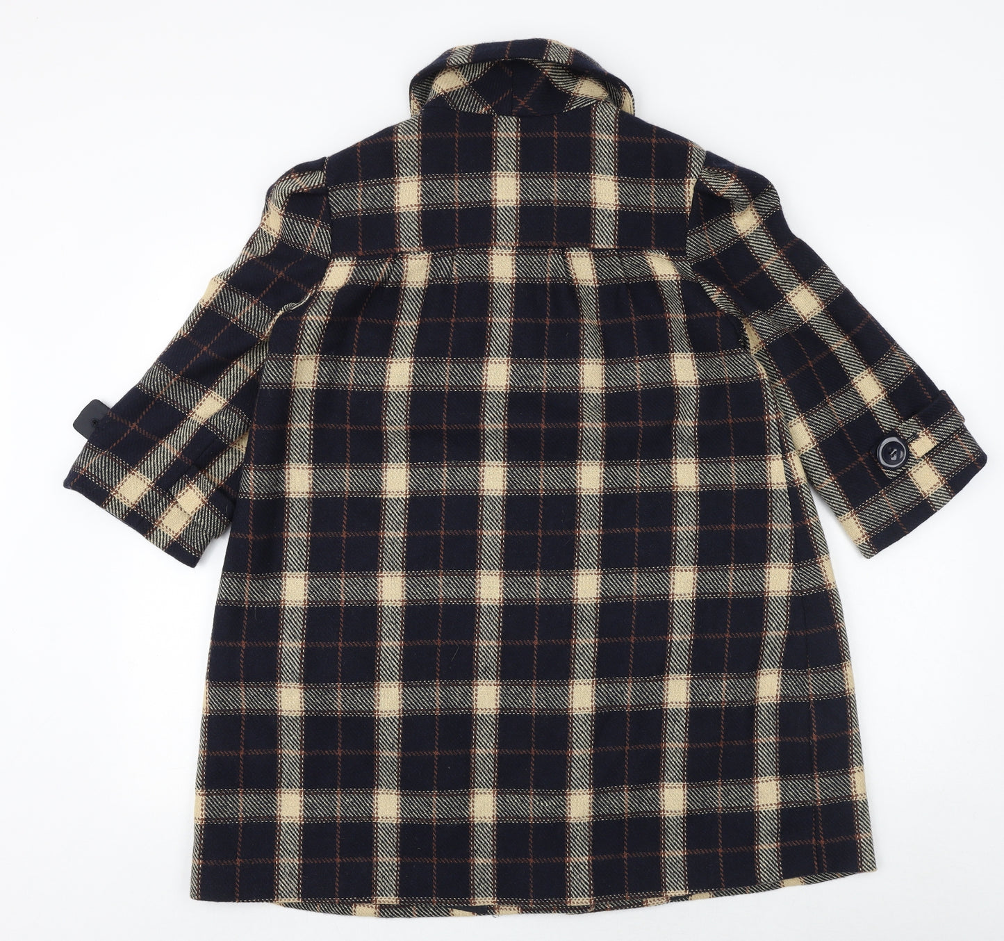 Primark Womens Blue Plaid Pea Coat Coat Size 10 Button