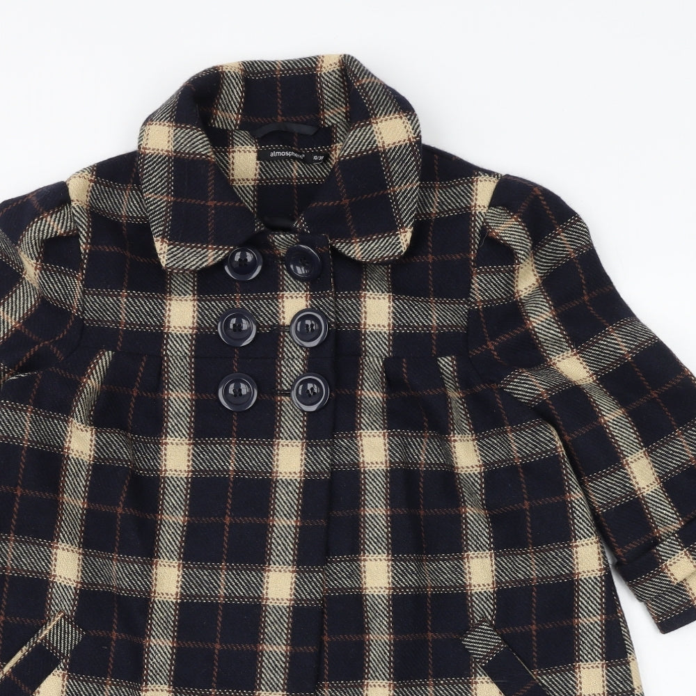 Primark Womens Blue Plaid Pea Coat Coat Size 10 Button