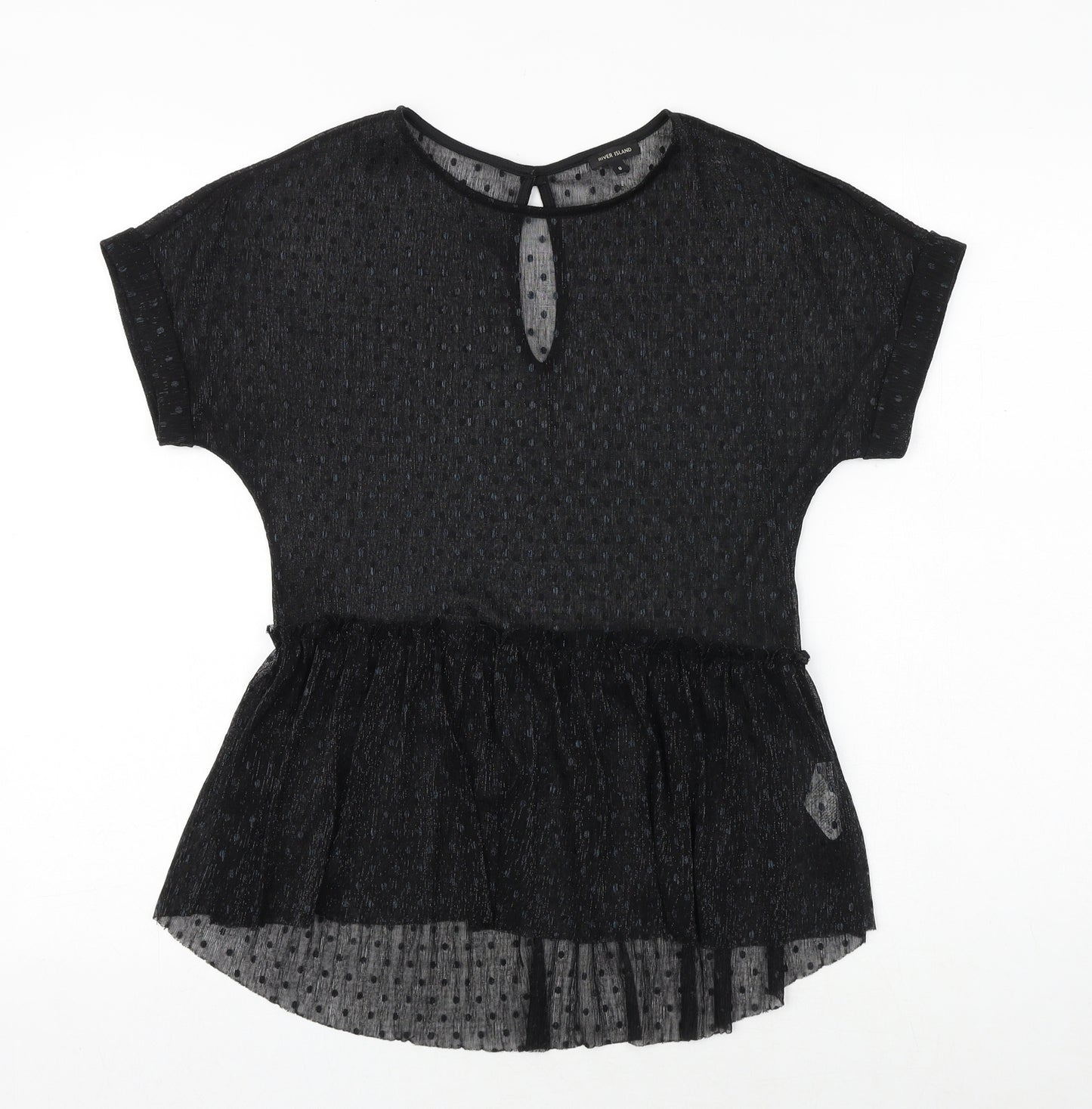 River Island Womens Black Polka Dot Polyester Basic Blouse Size 8 Round Neck