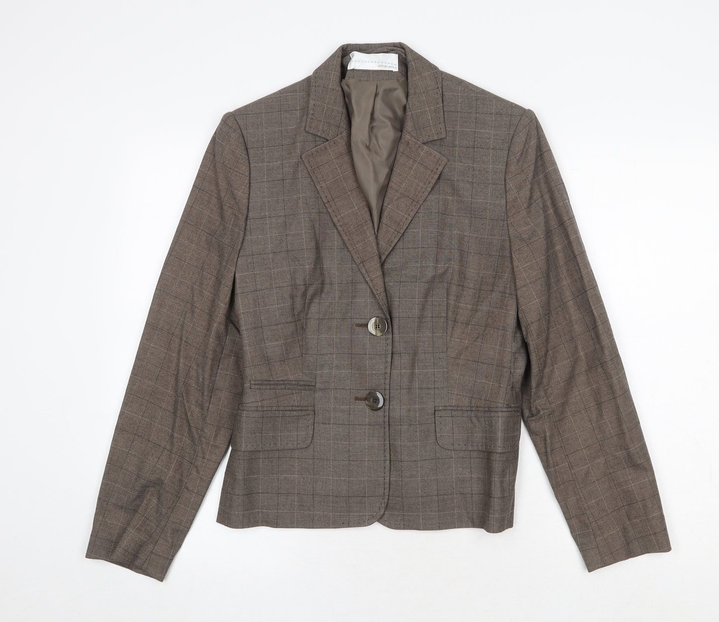AMARANTO Womens Brown Plaid Viscose Jacket Suit Jacket Size 14