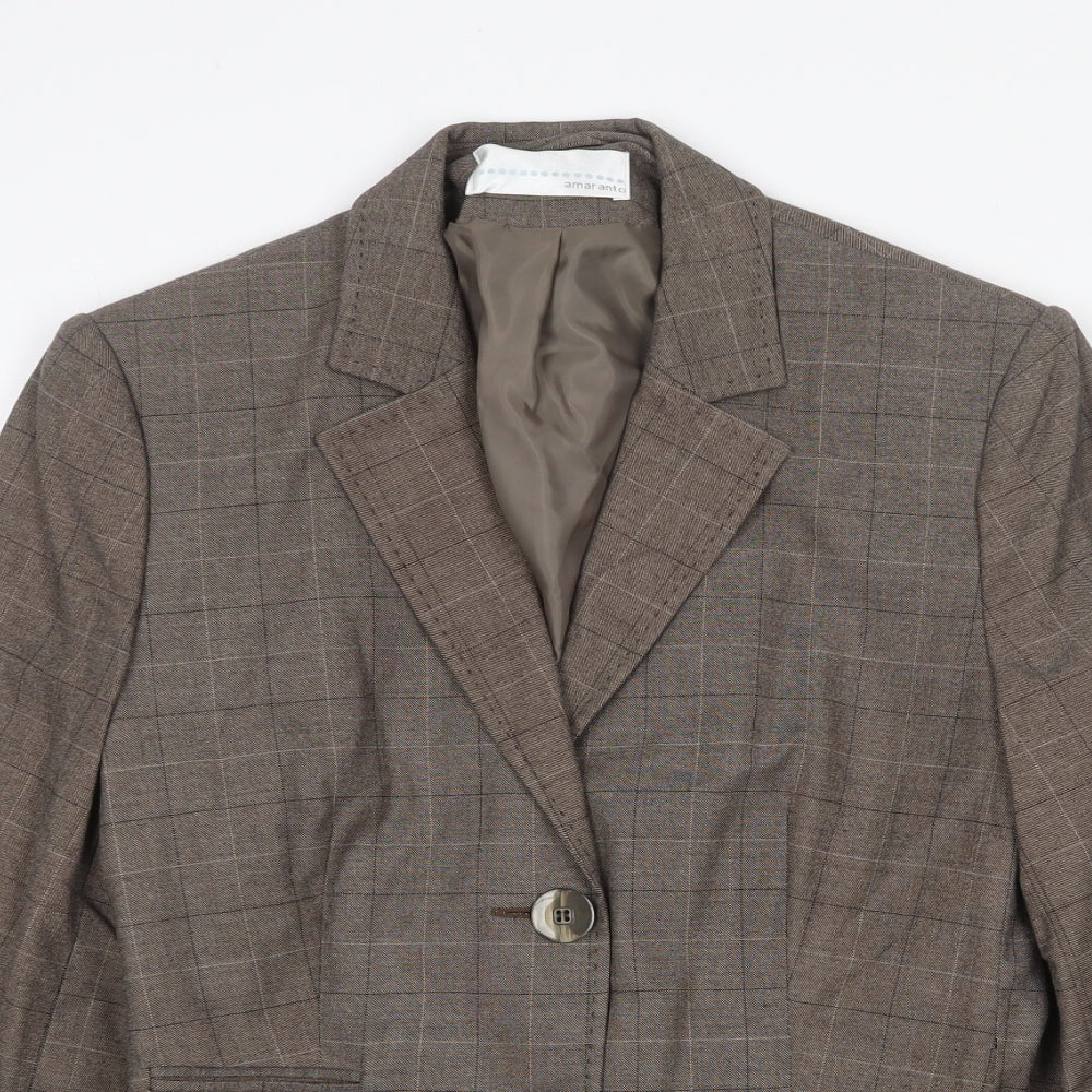 AMARANTO Womens Brown Plaid Viscose Jacket Suit Jacket Size 14