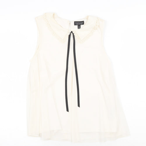 Topshop Womens Beige Polyester Basic Blouse Size 8 Collared - Tie Neck Detail