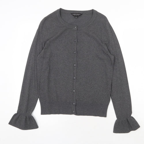 Dorothy Perkins Womens Grey Boat Neck Viscose Cardigan Jumper Size 12 - Frilled Cuff