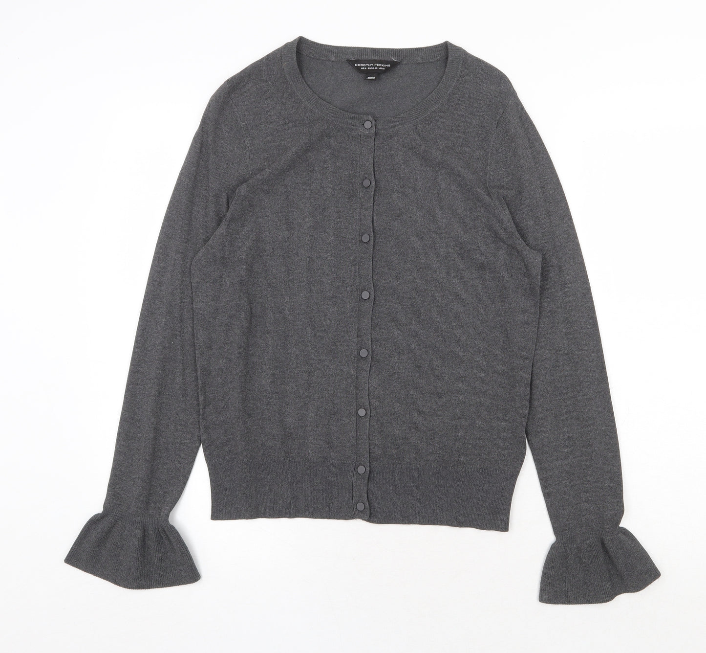 Dorothy Perkins Womens Grey Boat Neck Viscose Cardigan Jumper Size 12 - Frilled Cuff