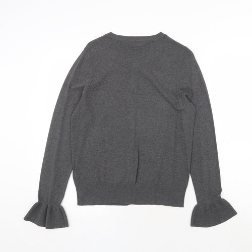 Dorothy Perkins Womens Grey Boat Neck Viscose Cardigan Jumper Size 12 - Frilled Cuff