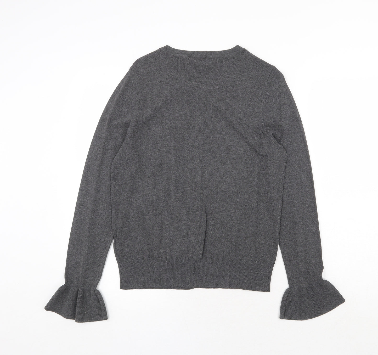 Dorothy Perkins Womens Grey Boat Neck Viscose Cardigan Jumper Size 12 - Frilled Cuff