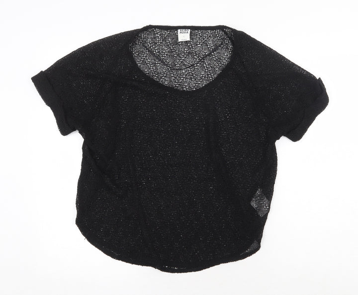 Vera Moda Womens Black Polyester Basic T-Shirt Size S Round Neck - Overlay Top
