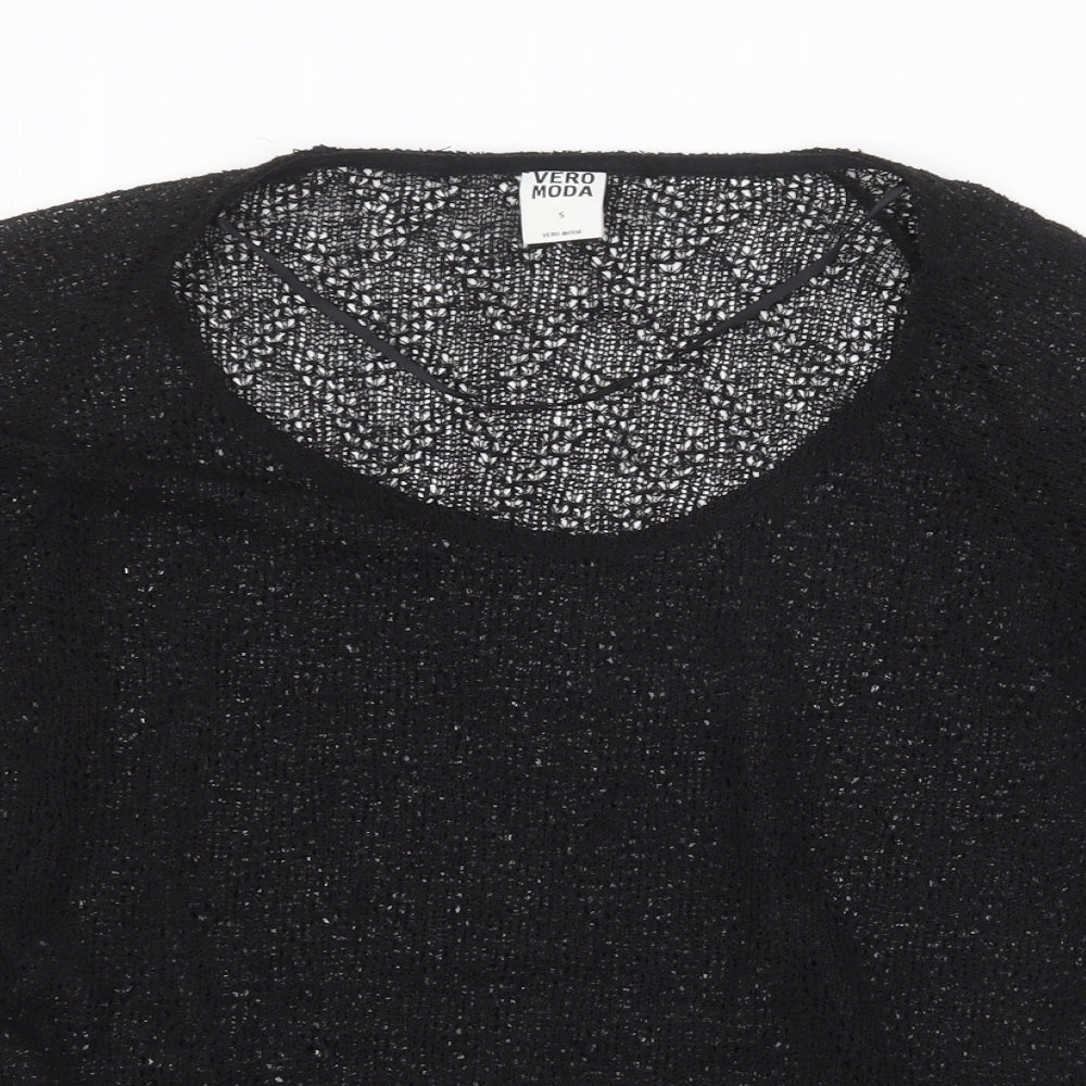 Vera Moda Womens Black Polyester Basic T-Shirt Size S Round Neck - Overlay Top