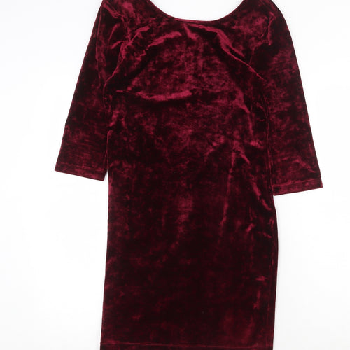 FOREVER 21 Womens Red Polyester A-Line Size L Round Neck Hook & Eye