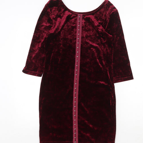 FOREVER 21 Womens Red Polyester A-Line Size L Round Neck Hook & Eye
