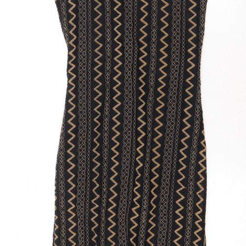 Madam Rage Womens Black Geometric Viscose A-Line Size 10 Round Neck Zip
