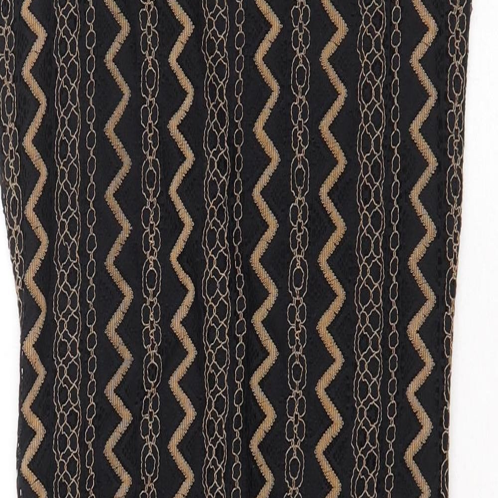 Madam Rage Womens Black Geometric Viscose A-Line Size 10 Round Neck Zip