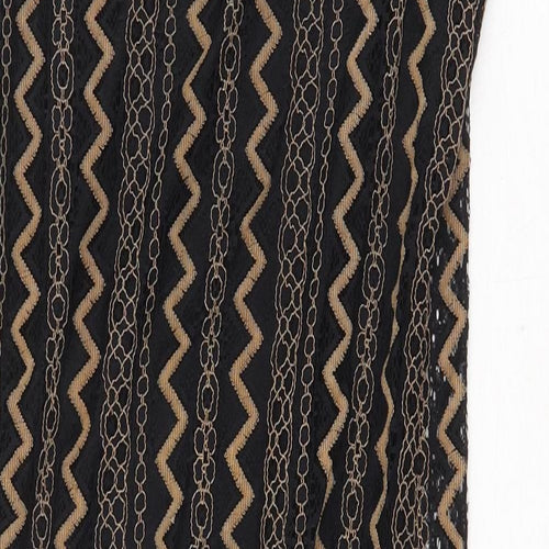 Madam Rage Womens Black Geometric Viscose A-Line Size 10 Round Neck Zip