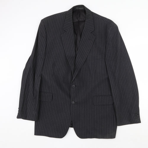 The Label Mens Grey Striped Wool Jacket Suit Jacket Size 46 Regular