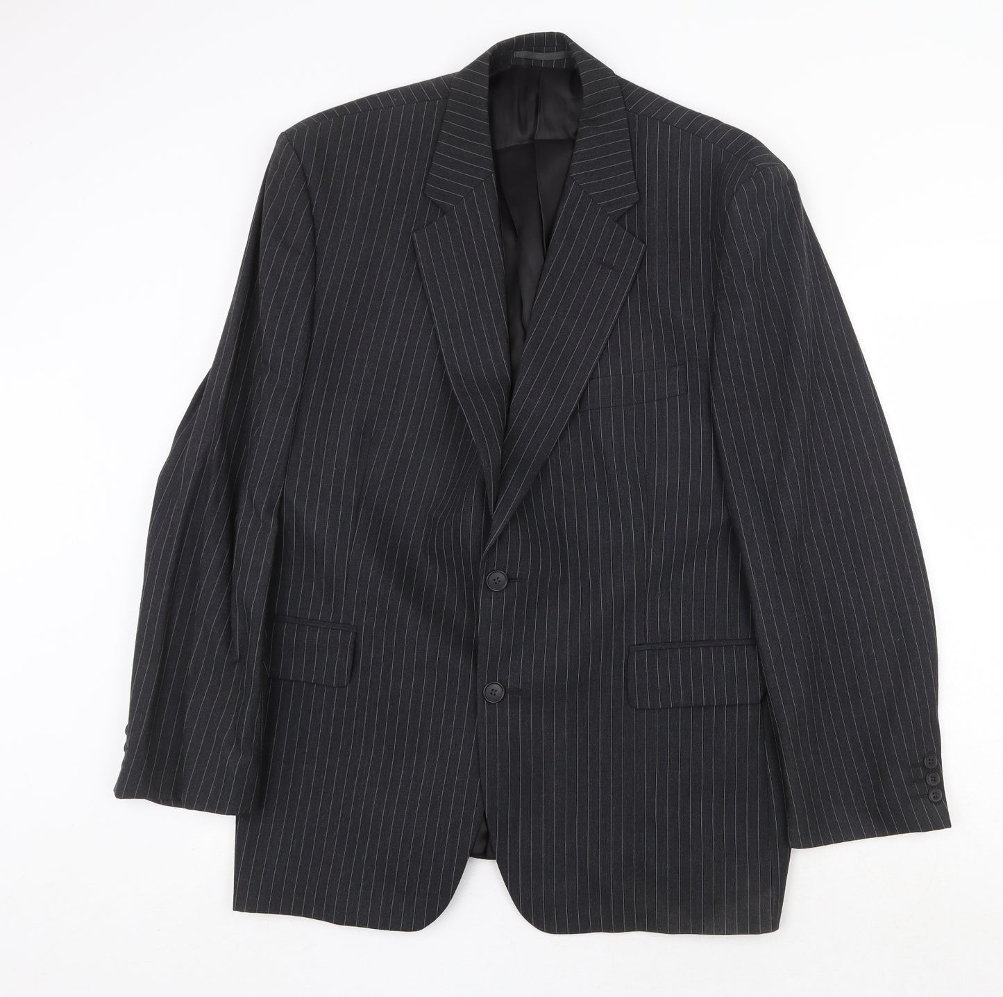 The Label Mens Grey Striped Wool Jacket Suit Jacket Size 46 Regular