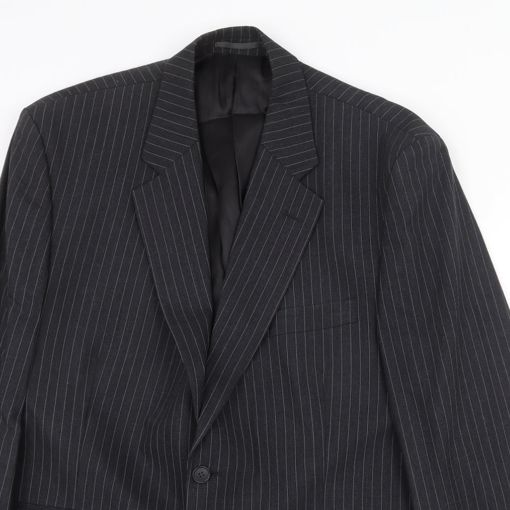 The Label Mens Grey Striped Wool Jacket Suit Jacket Size 46 Regular