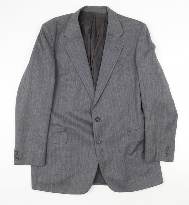 St Michael Mens Grey Striped Polyester Jacket Suit Jacket Size 44 Regular