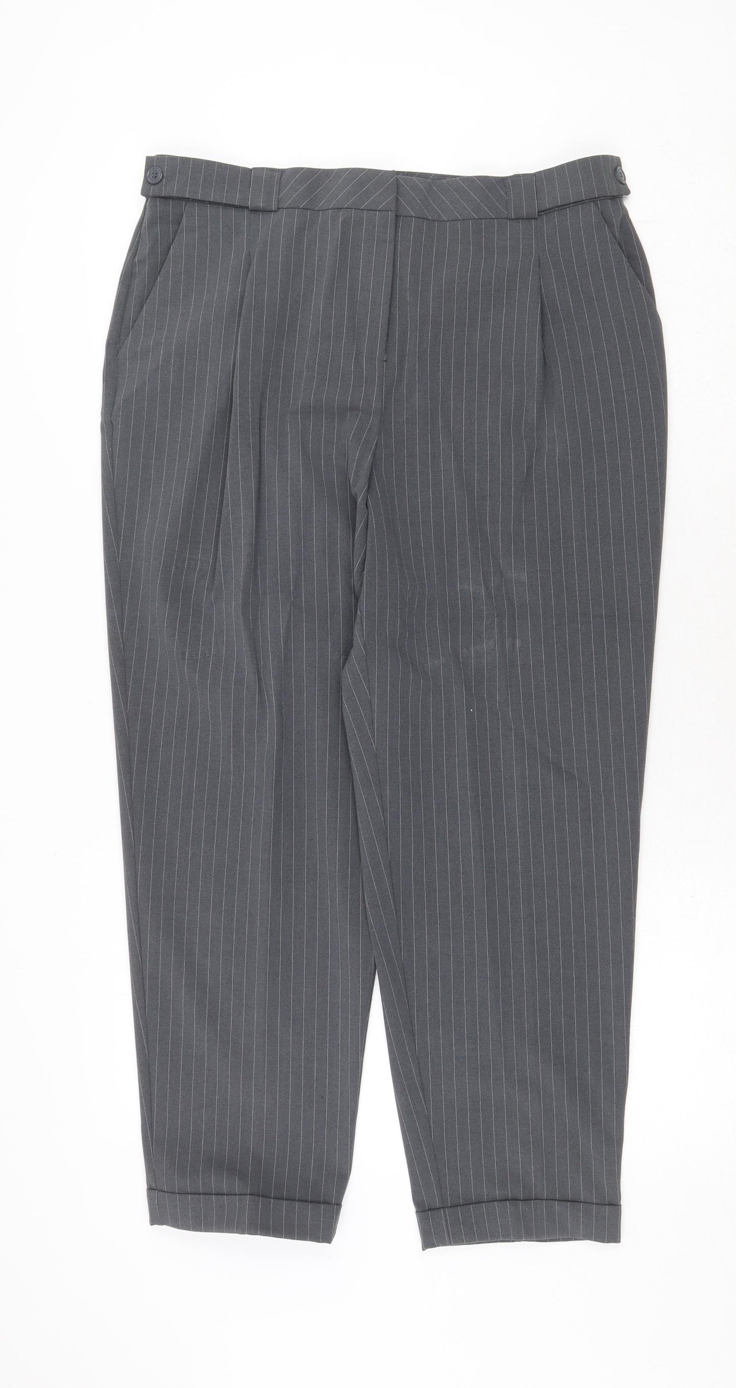 Very Womens Grey Striped Polyester Chino Trousers Size 14 Regular Zip