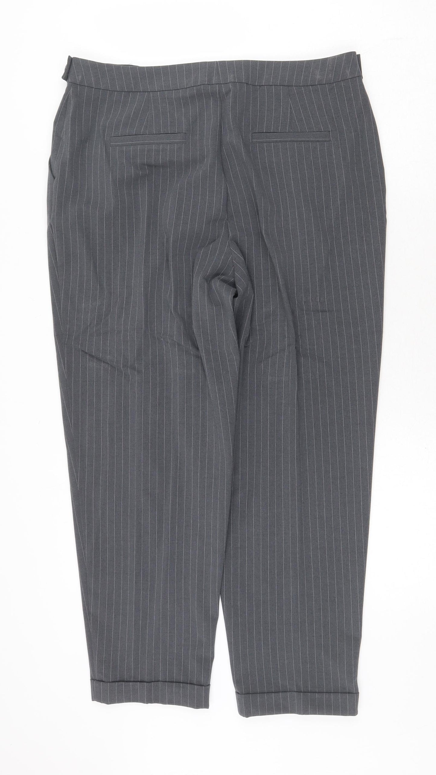 Very Womens Grey Striped Polyester Chino Trousers Size 14 Regular Zip