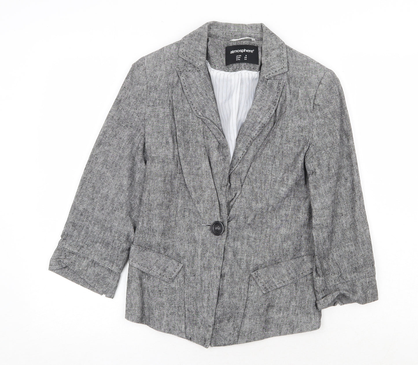 Atmosphere Womens Grey Jacket Blazer Size 8 Button
