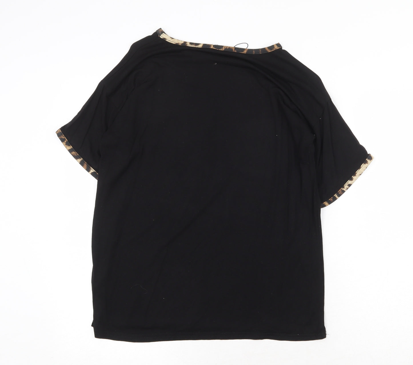 Boohoo Womens Black Animal Print Viscose Basic T-Shirt Size 10 Round Neck - Leopard Print