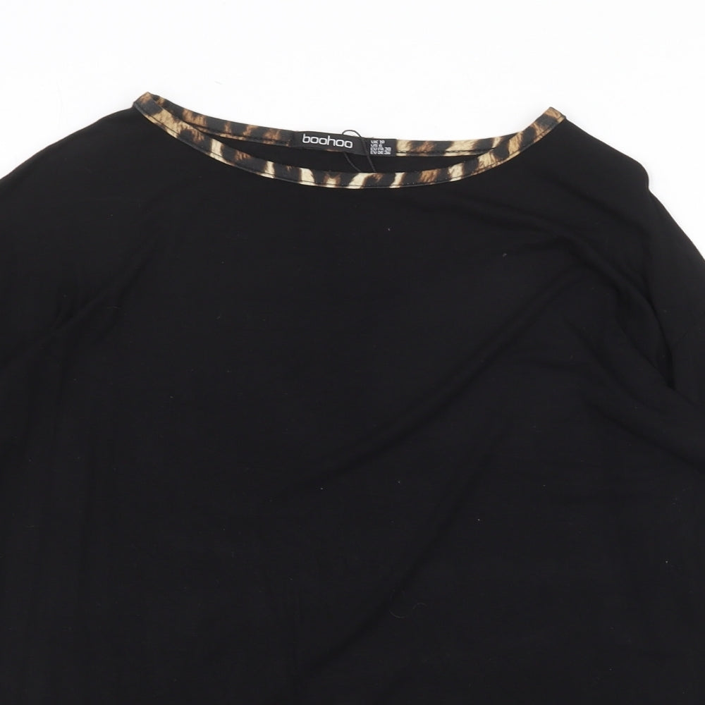 Boohoo Womens Black Animal Print Viscose Basic T-Shirt Size 10 Round Neck - Leopard Print