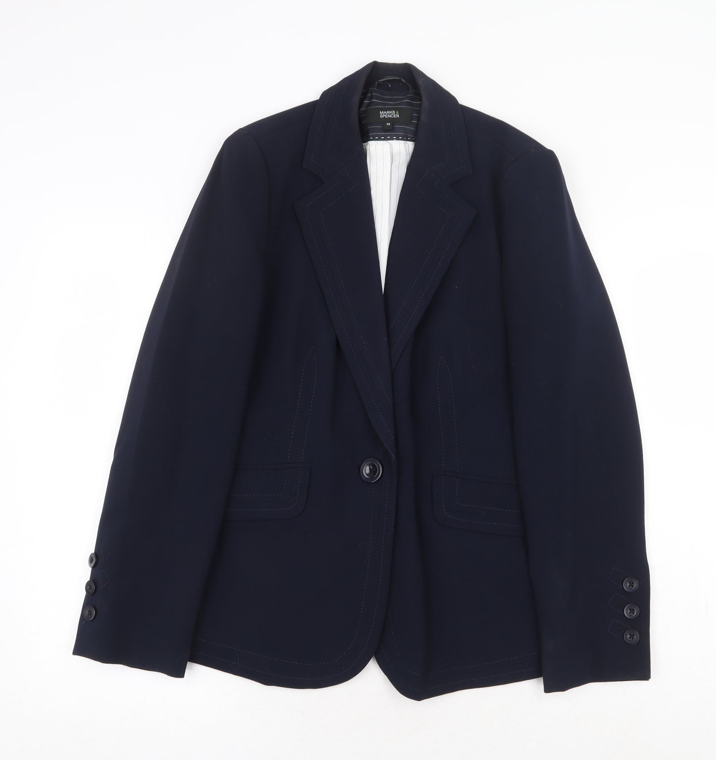 Marks and Spencer Womens Blue Polyester Jacket Suit Jacket Size 12