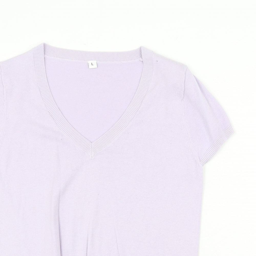 Preworn Womens Purple V-Neck Cotton Pullover Jumper Size L