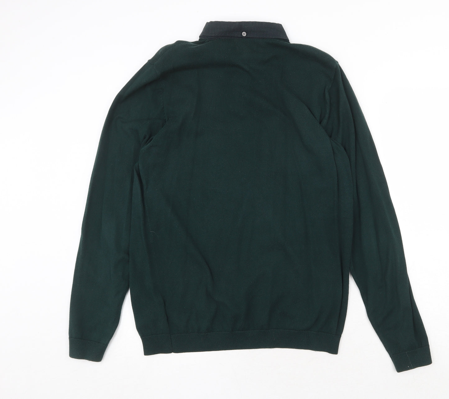 NEXT Mens Green Collared Cotton Pullover Jumper Size M Long Sleeve