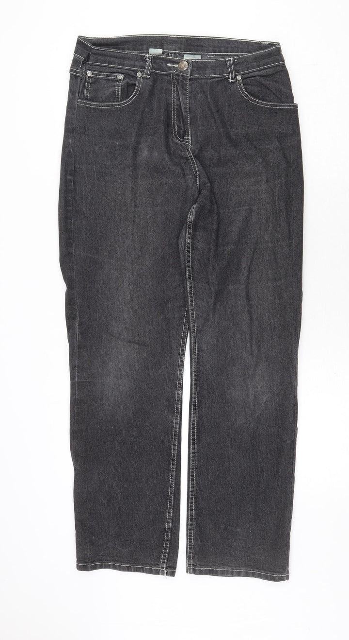 Preworn Womens Grey Cotton Straight Jeans Size 32 in Regular Zip