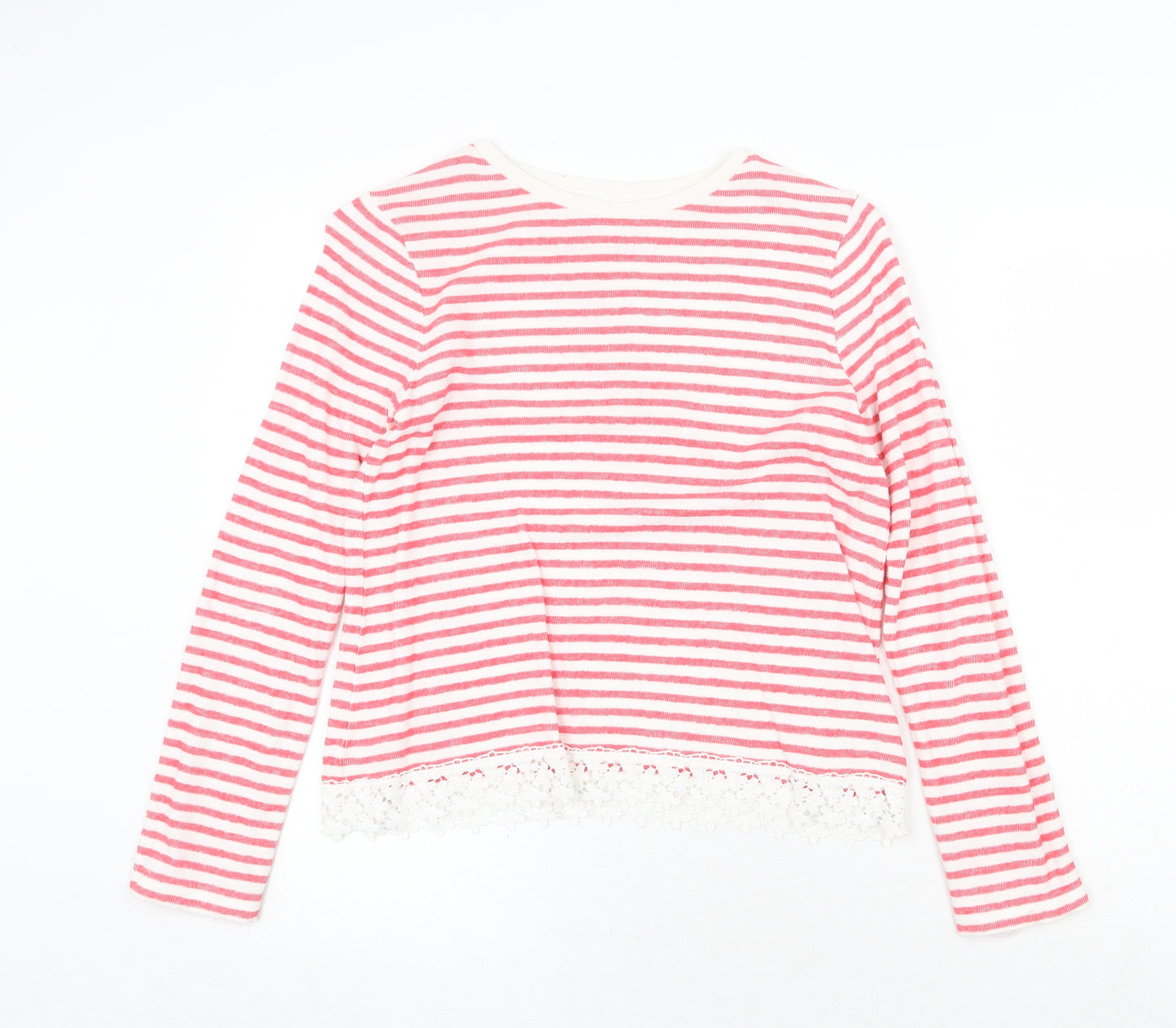 Marks and Spencer Girls Red Round Neck Striped 100% Cotton Pullover Jumper Size 13-14 Years Pullover
