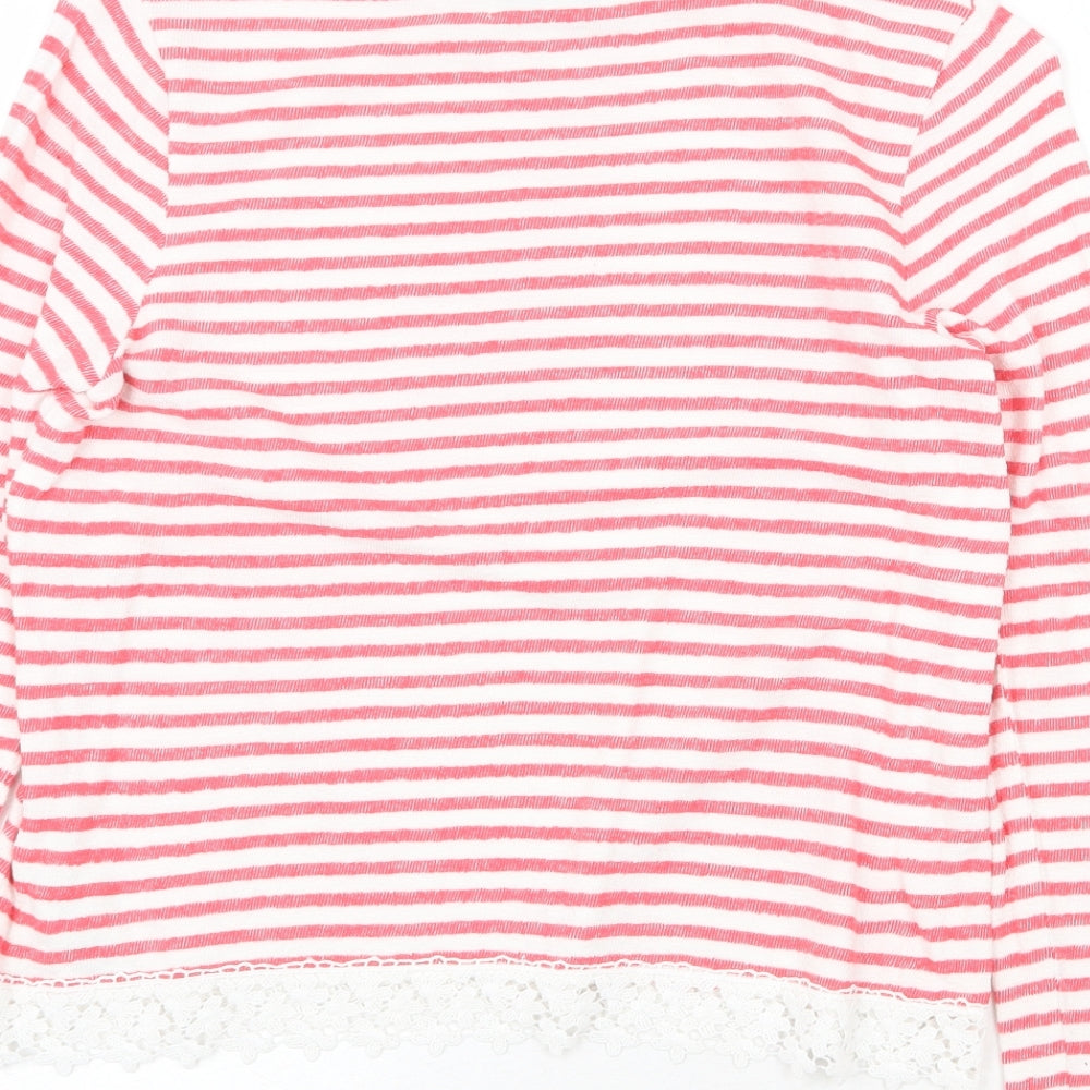 Marks and Spencer Girls Red Round Neck Striped 100% Cotton Pullover Jumper Size 13-14 Years Pullover